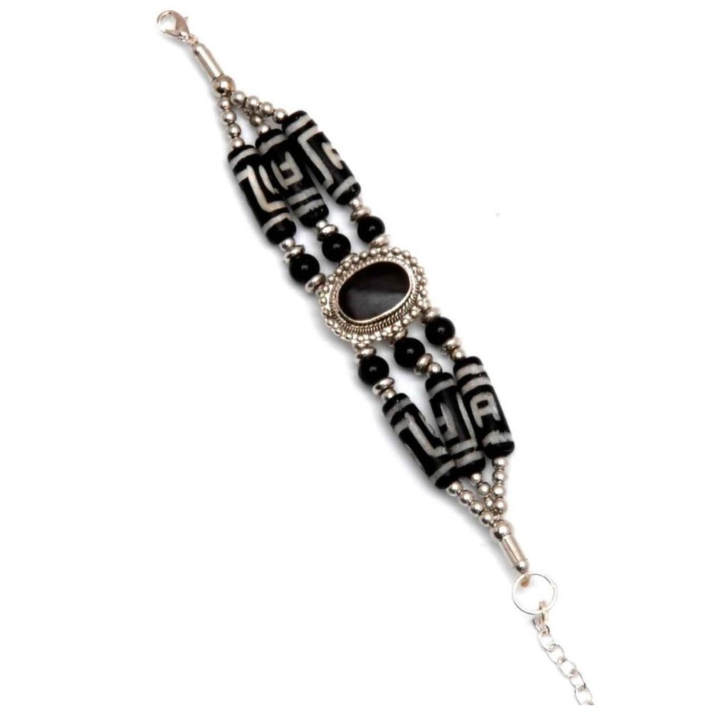 Buffalo Bone Bracelet Beaded Agate Stone Tribal Native American Bracelet Black